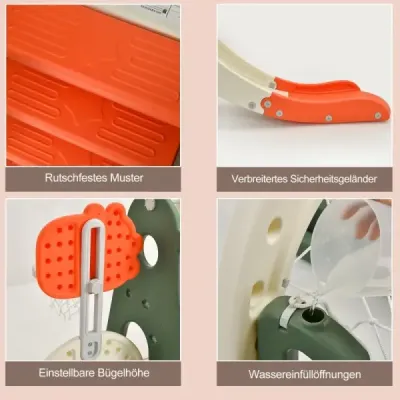 Houpací rám skluzavka a houpačka pro batolata 172 x 182 x 108-120 cm oranžová