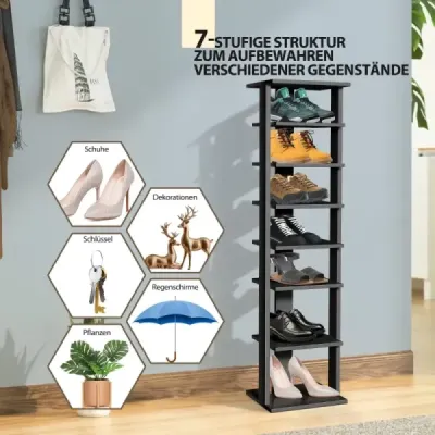 Dřevěný stojan na boty 8-stupňový stojan na boty vertikální 27,5x26,5x110 cm černý
