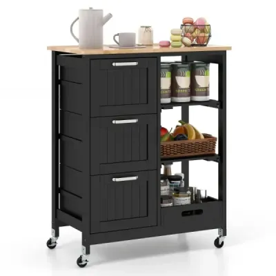Víceúčelový vozík Kuchyňský ostrůvek na kolečkách s úložným prostorem 67 x 37 x 84 cm černý