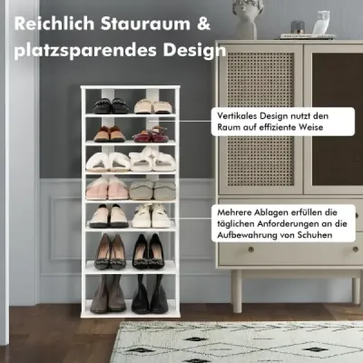 Stojan na boty 7patrový stojan na boty v retro stylu 45 x 25 x 110,5 cm bílý