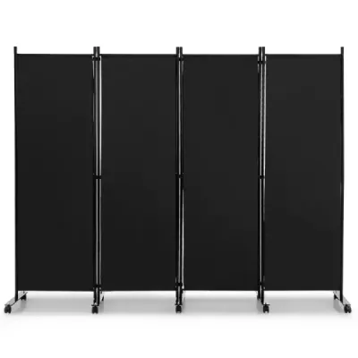 Room Divider se 4 panely na kolečkách 173 cm vysoká rolovací zástěna pro ochranu soukromí černá