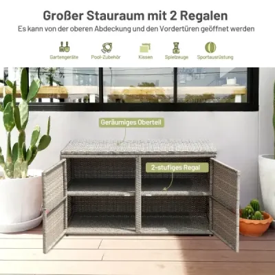 Ratanový box na terasu s kapacitou 335 l 115 x 60 x 65 cm Šedá