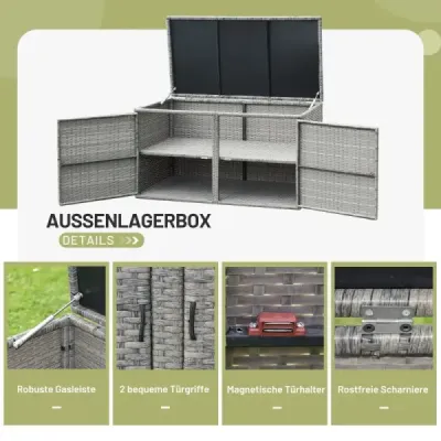 Ratanový box na terasu s kapacitou 335 l 115 x 60 x 65 cm Šedá