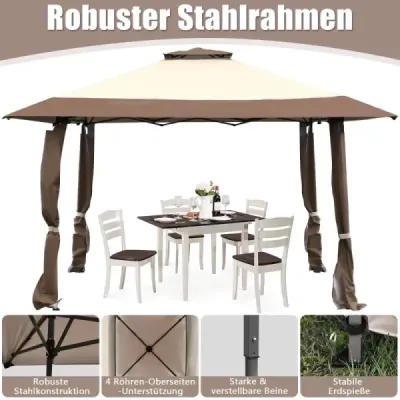 4 m x 4 m velký stan na akce poskytovatel stínu s 2-patrovou střechou hnědý