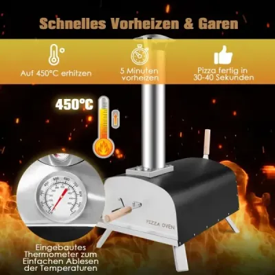 Přenosná venkovní kamna na pizzu se dřevem na dvoře Pizza Maker Silver + Black