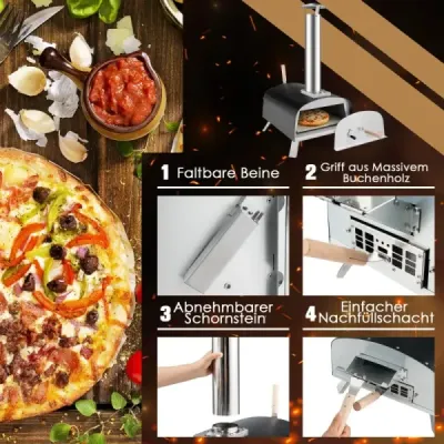 Přenosná venkovní kamna na pizzu se dřevem na dvoře Pizza Maker Silver + Black