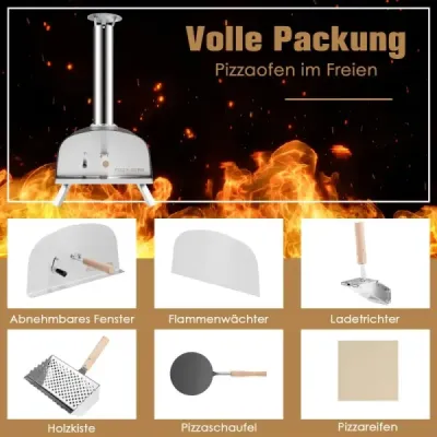 Přenosná venkovní kamna na pizzu se dřevem na dvoře Pizza Maker Silver + Black