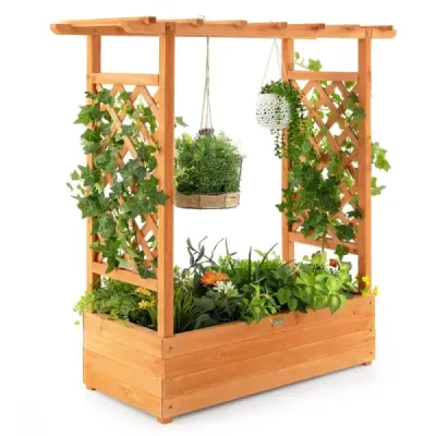 Vyvýšený záhon s obloukovou mřížkou a závěsnou střechou 110 x 44 x 113,5 cm oranžový