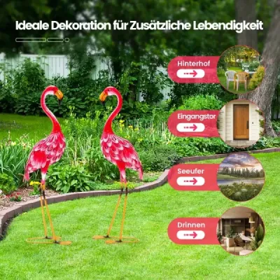 2-dílná sada zahradních soch ve tvaru plameňáka
