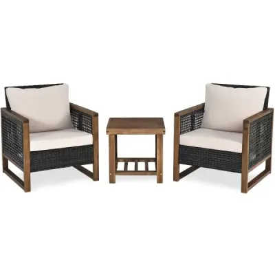 Sada 3 ratanových zahradních nábytků Polyrattan Lounge Set s omyvatelnými polštáři na sezení Venkovní sedací souprava