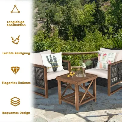 Sada 3 ratanových zahradních nábytků Polyrattan Lounge Set s omyvatelnými polštáři na sezení Venkovní sedací souprava