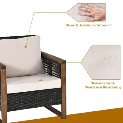 Sada 3 ratanových zahradních nábytků Polyrattan Lounge Set s omyvatelnými polštáři na sezení Venkovní sedací souprava