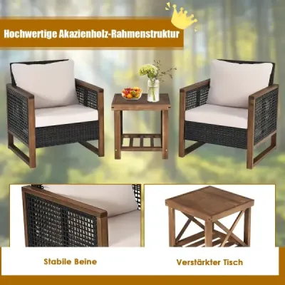 Sada 3 ratanových zahradních nábytků Polyrattan Lounge Set s omyvatelnými polštáři na sezení Venkovní sedací souprava