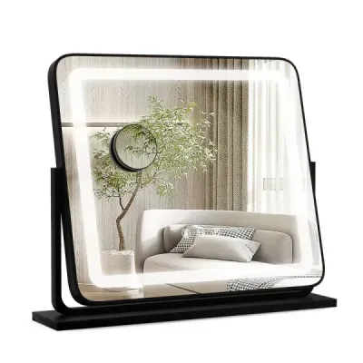 Stolní LED osvětlené kosmetické zrcadlo s osvětlením 56 x 12 x 48 cm černé