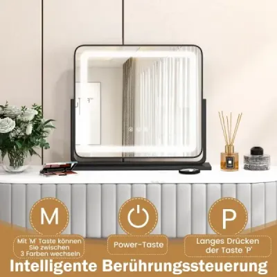 Stolní LED osvětlené kosmetické zrcadlo s osvětlením 56 x 12 x 48 cm černé