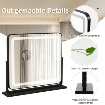 Stolní LED osvětlené kosmetické zrcadlo s osvětlením 56 x 12 x 48 cm černé