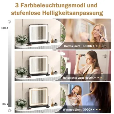 Stolní LED osvětlené kosmetické zrcadlo s osvětlením 56 x 12 x 48 cm černé