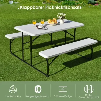 Kempingová stolní souprava Skládací piknikový stůl s lavicemi Bílý