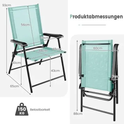 Plážové židle sada 2 skládacích židlí na terasu 65 x 60 x 93 cm mátově zelená