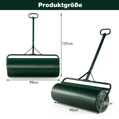 Kovový válec na trávu Válec na trávu pro tlačení nebo tahání 99 x 30 x 137 cm zelený