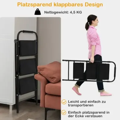 Šplhací žebřík se 3 stupni skládací lezecká pomůcka s protiskluzovými stupni 64 x 39 x 90 cm černá