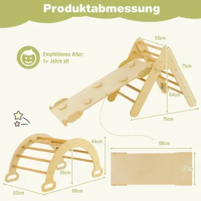 Trojhranná dřevěná lezecká souprava hraček pro batolata s lezeckým trojúhelníkem