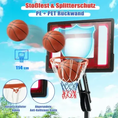 Výškově nastavitelný basketbalový stojan Basketbalový koš se stojanem a 2 kolečky 105-260 cm černý