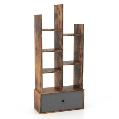 7-patrová otevřená knihovna se zásuvkou 53 x 24 x 118 cm hnědá