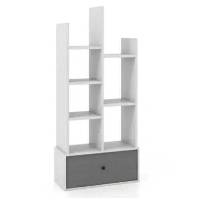 7-patrová otevřená knihovna se zásuvkou 53 x 24 x 118 cm bílá