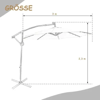 Slunečník s LED solárním osvětlením Otočný konzolový slunečník do zahrady? 300 cm Béžová