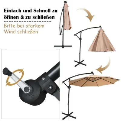 Slunečník s LED solárním osvětlením Otočný konzolový slunečník do zahrady? 300 cm Béžová