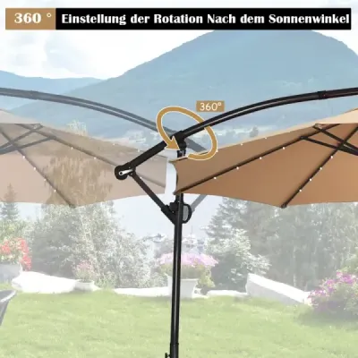 Slunečník s LED solárním osvětlením Otočný konzolový slunečník do zahrady? 300 cm Béžová