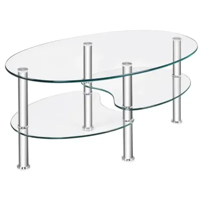 3-úrovňový skleněný stůl s moderním oválným designem Tříúrovňová police Transparent