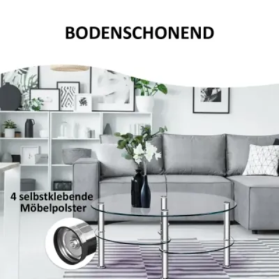 3-úrovňový skleněný stůl s moderním oválným designem Tříúrovňová police Transparent