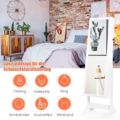 Skříňka na šperky se zrcadlem po celé délce Stojan na šperky 41 x 36,5 x 146 cm Bílá
