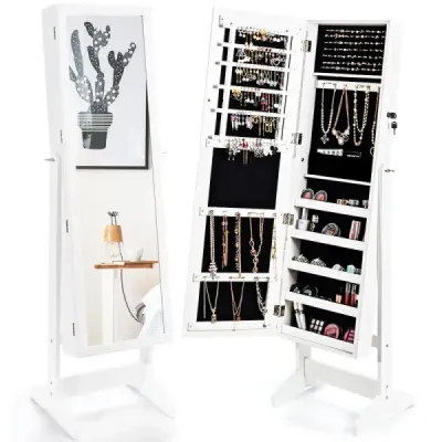 Skříňka na šperky se zrcadlem po celé délce Stojan na šperky 41 x 36,5 x 146 cm Bílá