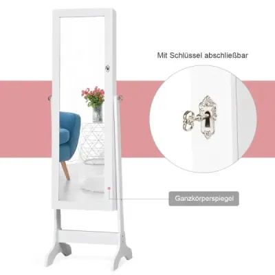 Skříňka na šperky Uzamykatelná zrcadlová skříňka se zrcadlem 46 x 37 x 156 cm bílá