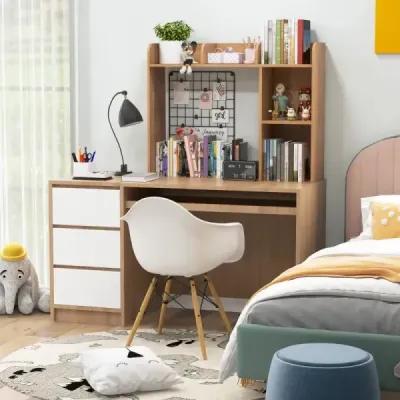 Víceúčelová dřevěná stolová polička 3-patrová počítačová stolová polička Přírodní