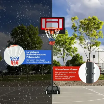 Basketbalový koš pro děti Stojan na koš odolný vůči povětrnostním vlivům s nastavitelnou výškou od 90 do 210 cm