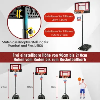 Basketbalový koš pro děti Stojan na koš odolný vůči povětrnostním vlivům s nastavitelnou výškou od 90 do 210 cm