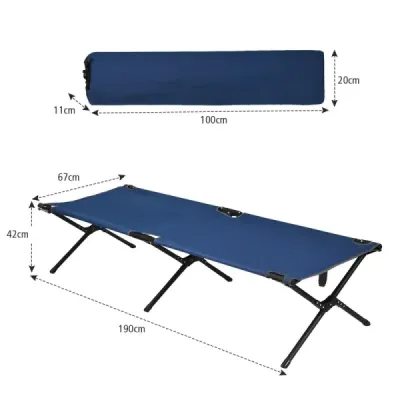 Kempingové lůžko Kempingové lůžko Kovový rám Skládací skládací lůžko Nosnost do 135 kg 190 x 67 x 42 cm Modrá