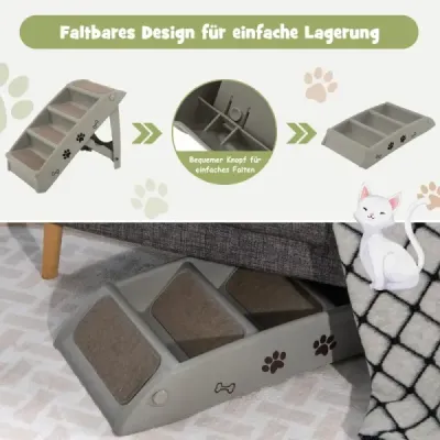 Schody pro domácí mazlíčky se 4 schůdky Přenosný lezecký žebřík Bezpečná rampa pro psy 62,5 x 38 x 49 cm Šedá