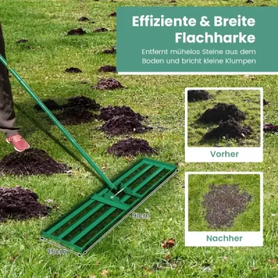 Vyrovnávací hrábě na trávník s ergonomickou rukojetí na zem 91 x 25 cm Zelené