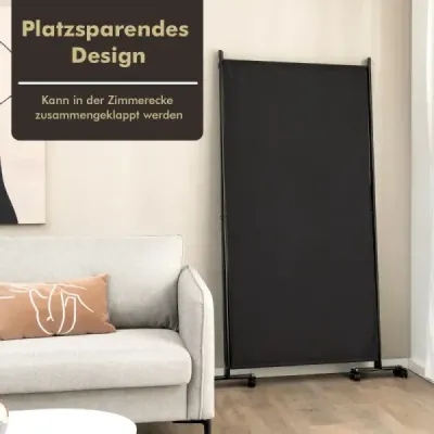 180 cm dělící paravan na kolečkách Skládací paravan se 3 volně kombinovatelnými panely černý