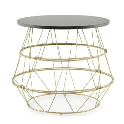 Boční stolek s odnímatelnou deskou a úložným prostorem 40 x 40 x 38 cm Černá + zlatá