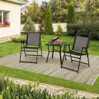 Sada 4 zahradních židlí s područkami a opěradlem a prodyšným sedadlem Skládací židle černé