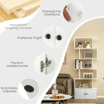 Stojací regál s dvířky 183 x 70 x 23 cm Rozdělovač pokojů Regál s 5 úrovněmi Bílý