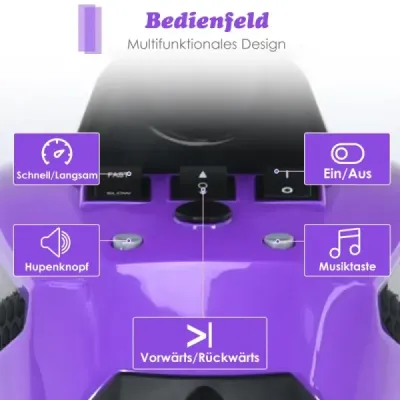 12V elektrická dětská čtyřkolka s hudebním klaksonem a LED světlometem elektrická čtyřkolka fialová