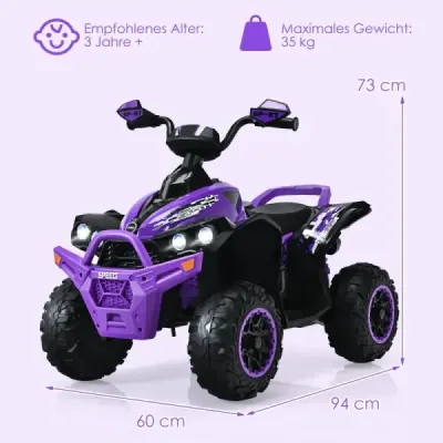 12V elektrická dětská čtyřkolka s hudebním klaksonem a LED světlometem elektrická čtyřkolka fialová