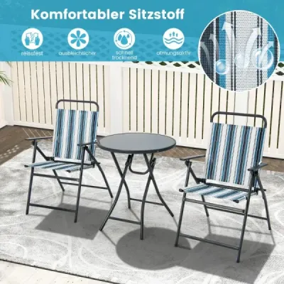 3-dílná balkonová souprava Bistro stůl se 2 skládacími židlemi Sedací souprava s robustním kovovým rámem